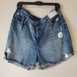 Arizona Women's Dark Torn Hi Rise Midi Jeans SZ 19